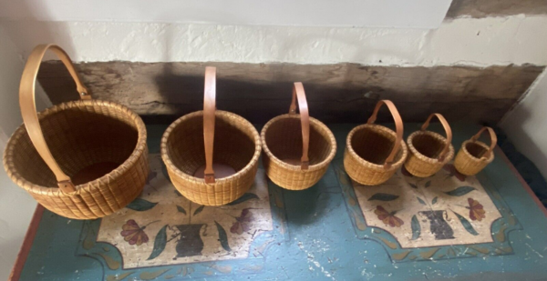 Beautiful hand crafted nest Nantucket Baskets set of 6 graduated vtg/antique - Image 3