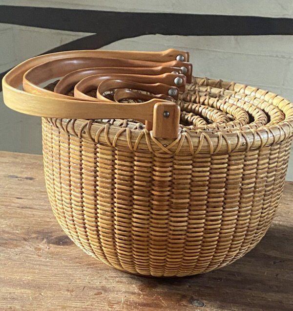 Beautiful hand crafted nest Nantucket Baskets set of 6 graduated vtg/antique - Image 6