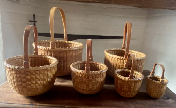 Beautiful hand crafted nest Nantucket Baskets set of 6 graduated vtg/antique