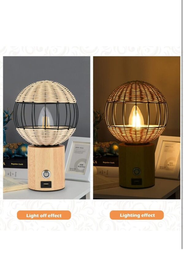 Bedside Table Lamp European Style USB Rubber Wood Table Lamp Bamboo Woven Hotel - Image 3