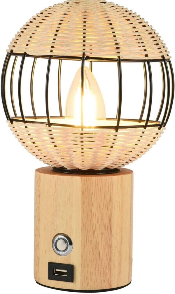 Bedside Table Lamp European Style USB Rubber Wood Table Lamp Bamboo Woven Hotel - Image 4