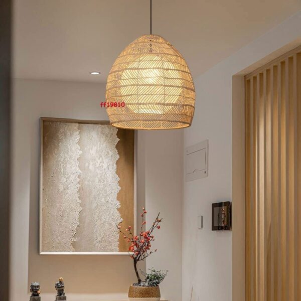 Beige Ceiling Lamp Chandelier Bamboo Wicker Rattan Woven Pendant Light Fixture - Image 2