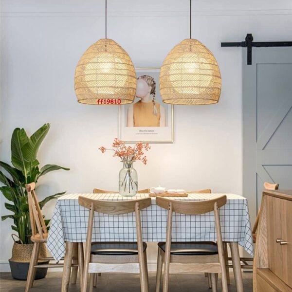 Beige Ceiling Lamp Chandelier Bamboo Wicker Rattan Woven Pendant Light Fixture - Image 3