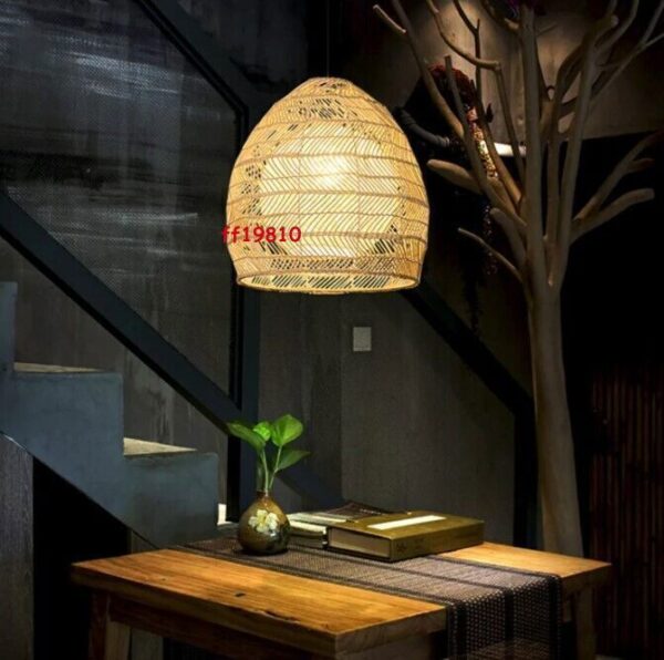 Beige Ceiling Lamp Chandelier Bamboo Wicker Rattan Woven Pendant Light Fixture