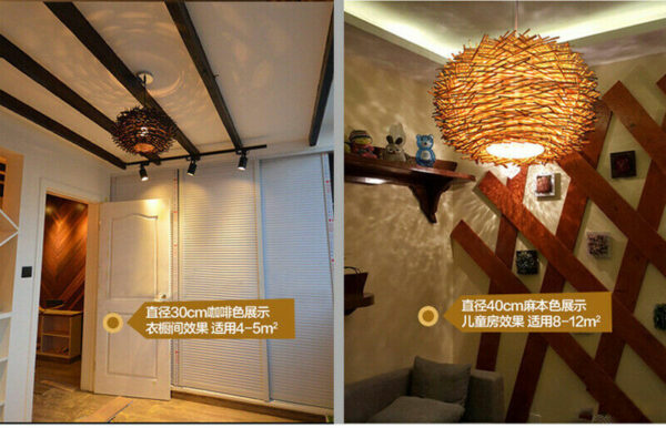 Bird Nest Pendant Lamp Light Wicker Wood Wave Handmade Rattan Weaving Chandelier - Image 2