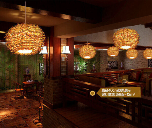 Bird Nest Pendant Lamp Light Wicker Wood Wave Handmade Rattan Weaving Chandelier - Image 4