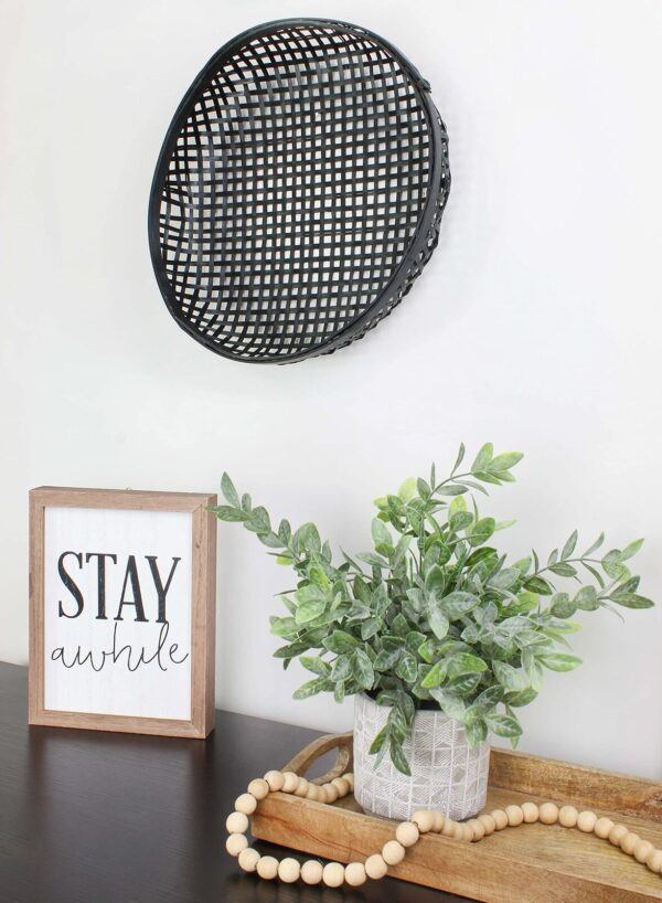 Black Boho Wall Baskets 2pk, Wall Decor Accent Woven Wicker Baskets - Image 2