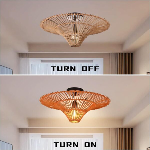 Bohemian Water Lily Ceiling Light Handwoven Rattan Lampshade Wicker Chandelier - Image 5