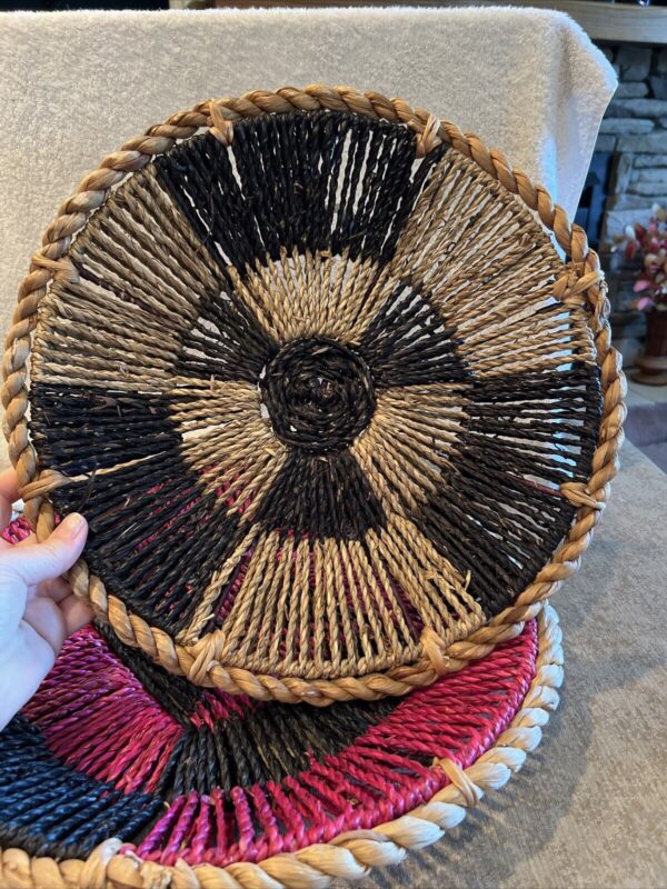 Bohemian Wicker Woven Magenta And Black Wall Hanging Or Table Top Baskets - Image 3