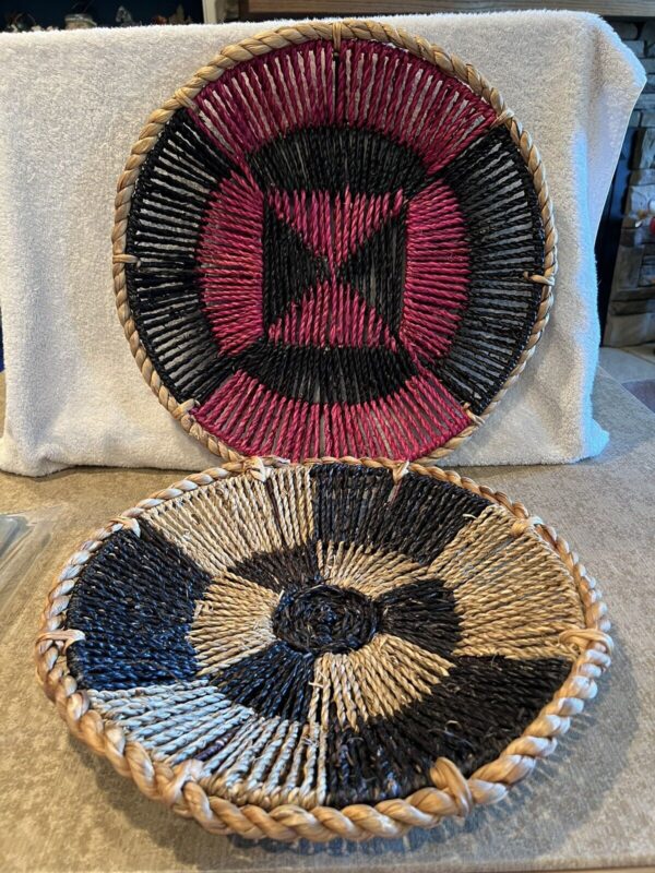 Bohemian Wicker Woven Magenta And Black Wall Hanging Or Table Top Baskets