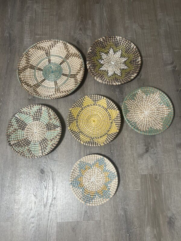 Boho 6 Wall Basket Decor with Included Wall Hooks Hand Crafted Wall Art