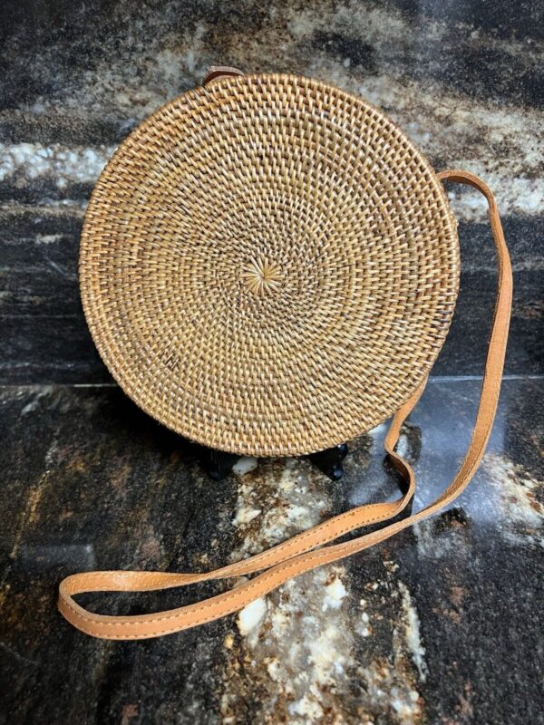 Boho Basket Canteen Raffia Straw Weave Woven Crossbody Bag Purse 8” X 3”