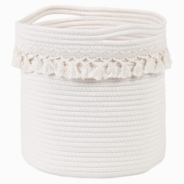 Boho Basket with Cute Macrame Woven Tassel, Cotton Rope Storage Bins Organize...