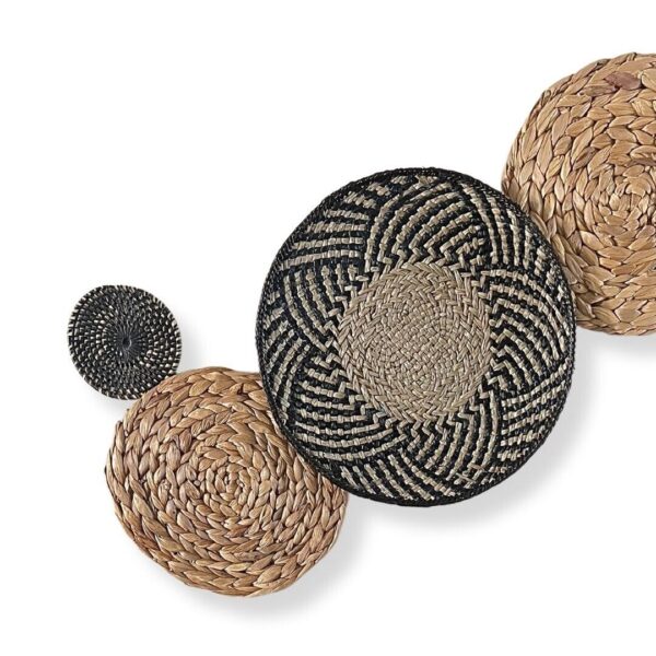 Boho Bohemian Handmade Wall Basket Decor Set - 5 Black and Tan Basket Art Pieces - Image 2