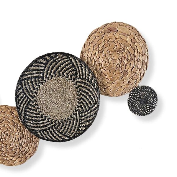 Boho Bohemian Handmade Wall Basket Decor Set - 5 Black and Tan Basket Art Pieces - Image 3