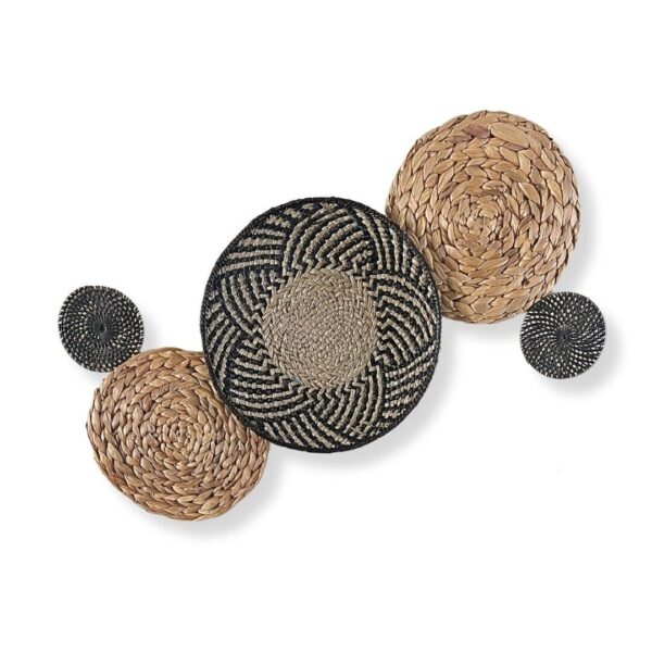 Boho Bohemian Handmade Wall Basket Decor Set - 5 Black and Tan Basket Art Pieces