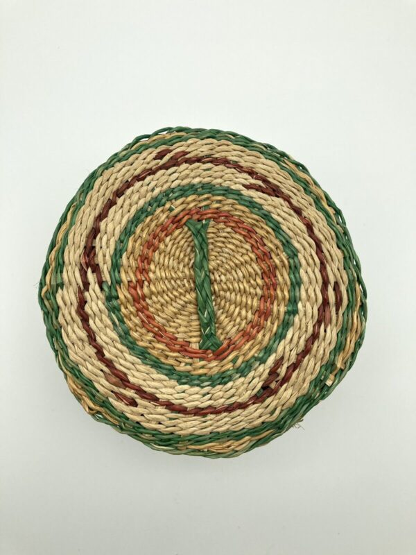 Boho Chic Tight Woven 4.5” Hexagonal Sea Grass Basket with Lid Rainbow Striped - Image 2