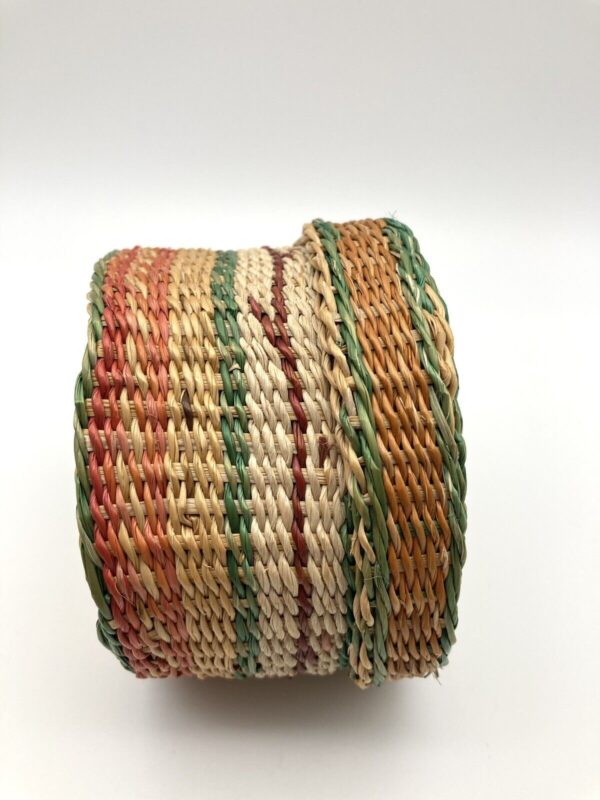 Boho Chic Tight Woven 4.5” Hexagonal Sea Grass Basket with Lid Rainbow Striped - Image 3