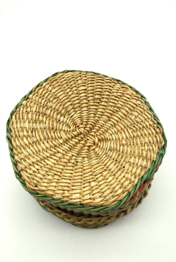 Boho Chic Tight Woven 4.5” Hexagonal Sea Grass Basket with Lid Rainbow Striped - Image 4