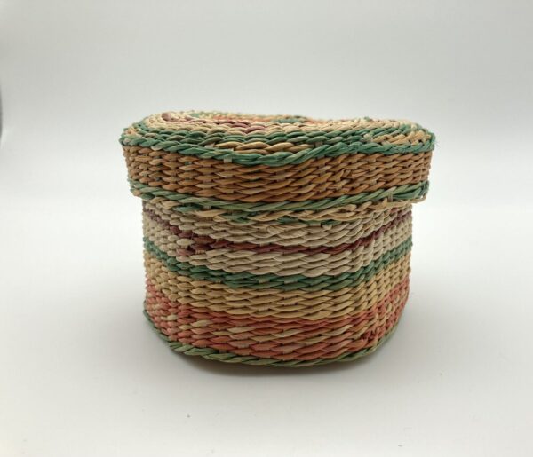 Boho Chic Tight Woven 4.5” Hexagonal Sea Grass Basket with Lid Rainbow Striped - Image 5