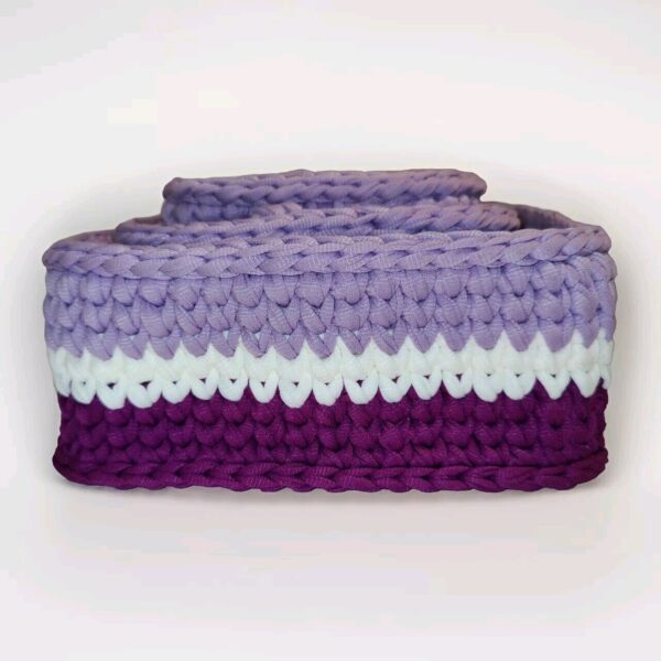 Boho Crochet Baskets 3 Nesting Purple White Lavender Hand Made Storage Decor - Image 4