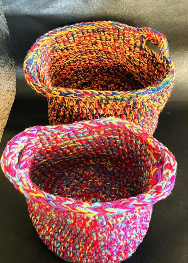 Boho Crocheted Handmade Nesting Baskets Crafted Bohemian Hippy Storage Bins 2pc - Image 2