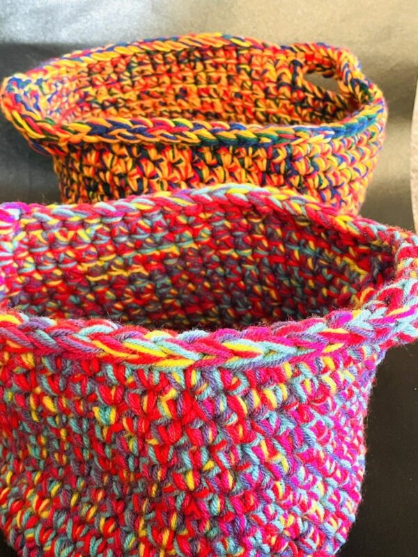 Boho Crocheted Handmade Nesting Baskets Crafted Bohemian Hippy Storage Bins 2pc - Image 3