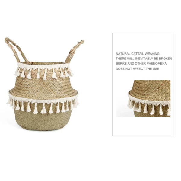 Boho Decor Wicker Storage Hand Woven Rattan Basket Foldable With Handle rattan,s - Image 4