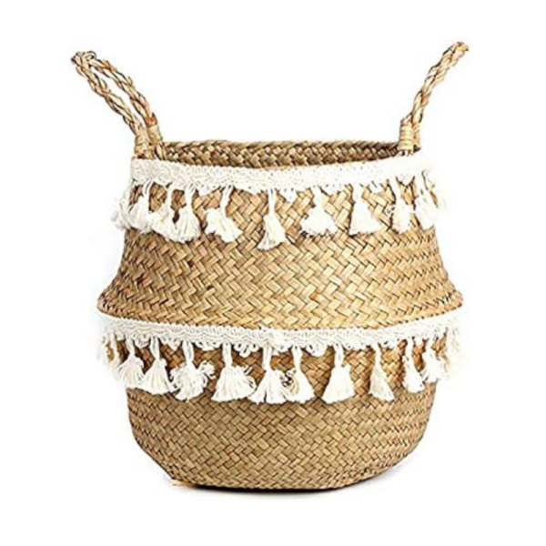 Boho Decor Wicker Storage Hand Woven Rattan Basket Foldable With Handle rattan,s