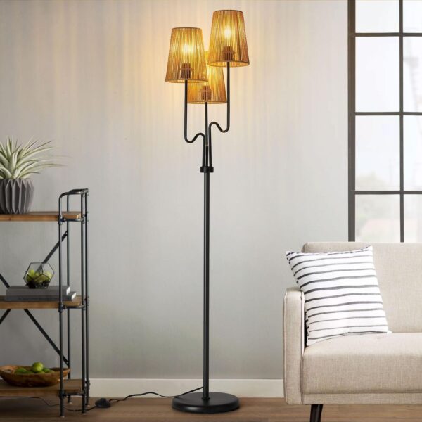 Boho Floor Lamp, 68in. Rattan Floor Lamp with Rattan Shade,3 Light Tree Stand... - Image 5