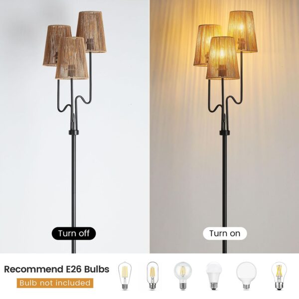 Boho Floor Lamp, 68in. Rattan Floor Lamp with Rattan Shade,3 Light Tree Stand... - Image 2