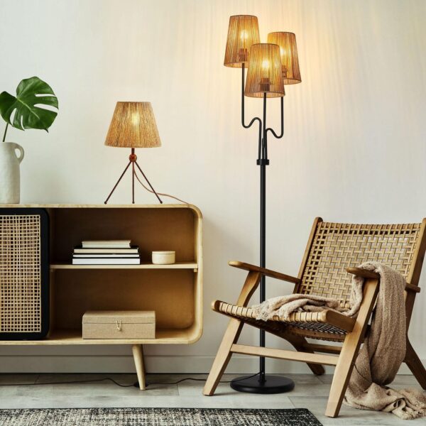 Boho Floor Lamp, 68in. Rattan Floor Lamp with Rattan Shade,3 Light Tree Stand... - Image 4