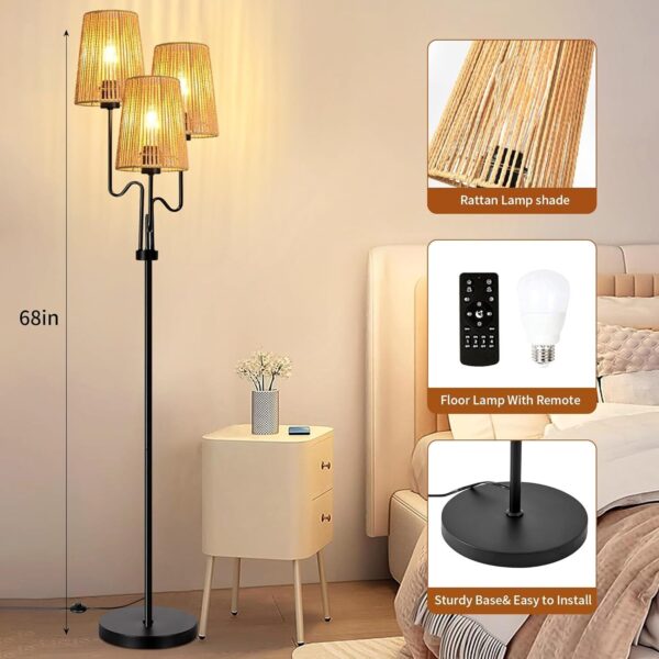 Boho Floor Lamp for Living Room,Rattan Lamps with Lamp-13, 1 - Image 6