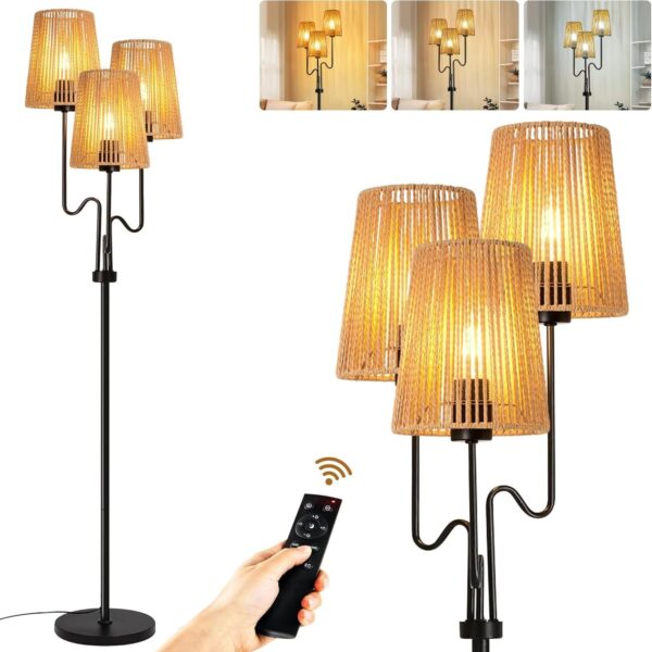 Boho Floor Lamp for Living Room,Rattan Lamps with Lamp-13, 1