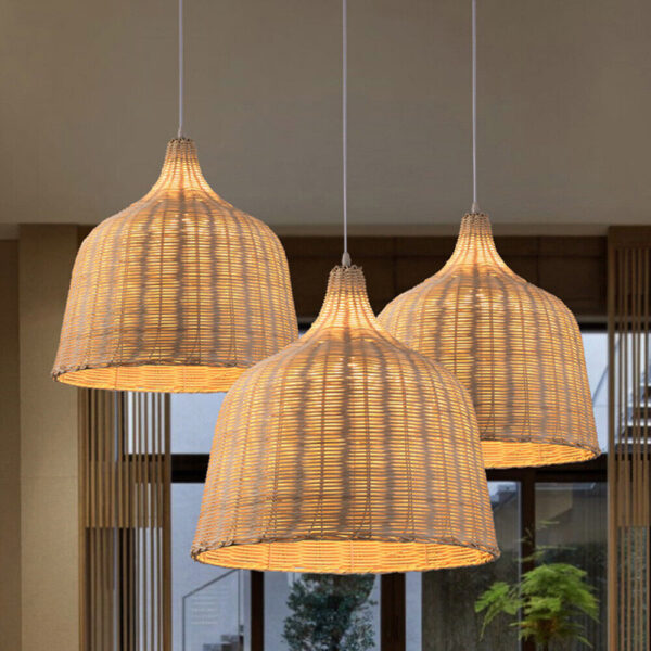 Boho Hand-Woven Rattan Bamboo Ceiling Woven Light Shade Globe Pendant Lampshade