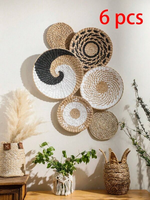 Boho Hand Woven Wall Hanging Home Decor Rustic Wall Basket Kitchen Living Room - Image 2