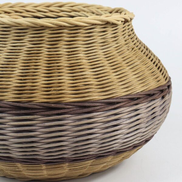 Boho Handcrafted Reed & Seagrass Storage Basket Natural Neutral Colors Signed - Image 2