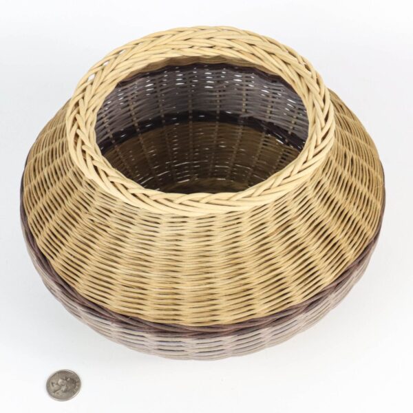 Boho Handcrafted Reed & Seagrass Storage Basket Natural Neutral Colors Signed - Image 3