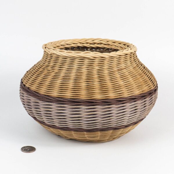 Boho Handcrafted Reed & Seagrass Storage Basket Natural Neutral Colors Signed