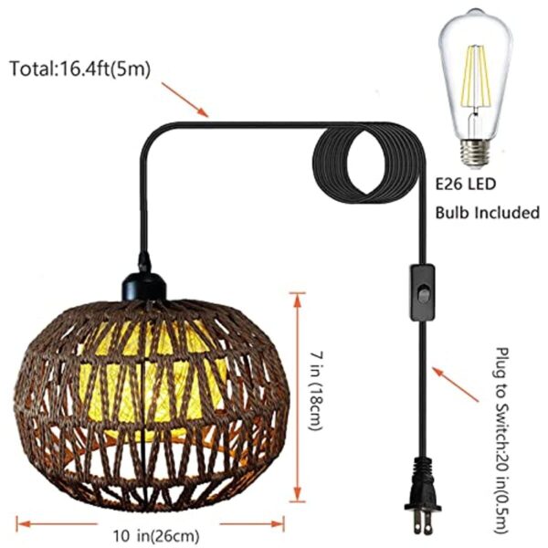 Boho Hanging Lamps That Plug Into Wall Outlet,Vintage Plug In Pendant Lighting - Image 2