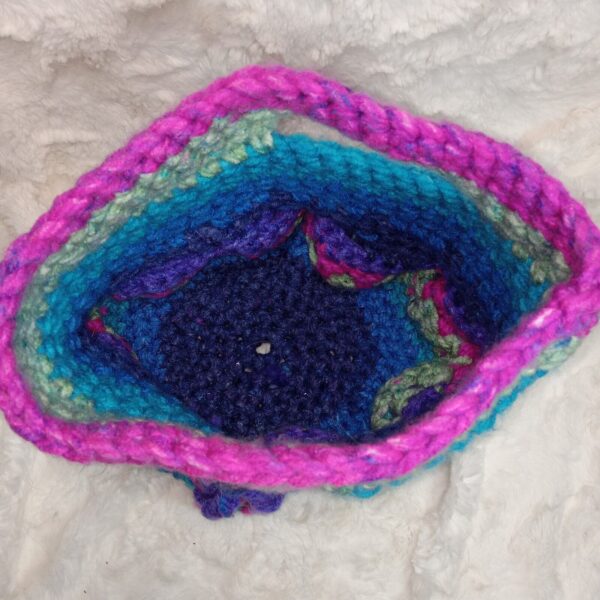 Boho Hippie Crochet Chunky Yarn Bag Basket Tie Dye Color Blue Green Purple Purse - Image 2