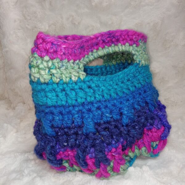 Boho Hippie Crochet Chunky Yarn Bag Basket Tie Dye Color Blue Green Purple Purse - Image 3