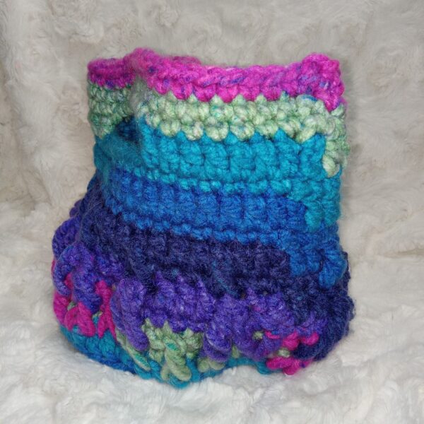 Boho Hippie Crochet Chunky Yarn Bag Basket Tie Dye Color Blue Green Purple Purse - Image 4