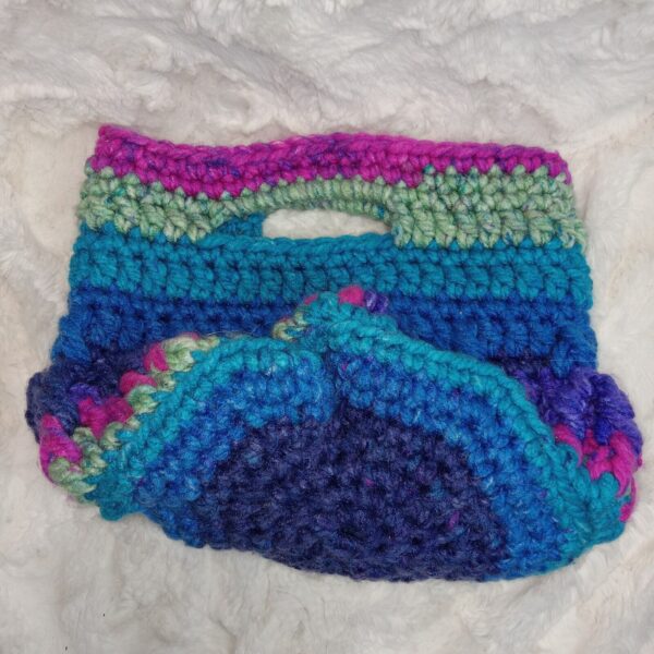 Boho Hippie Crochet Chunky Yarn Bag Basket Tie Dye Color Blue Green Purple Purse - Image 5