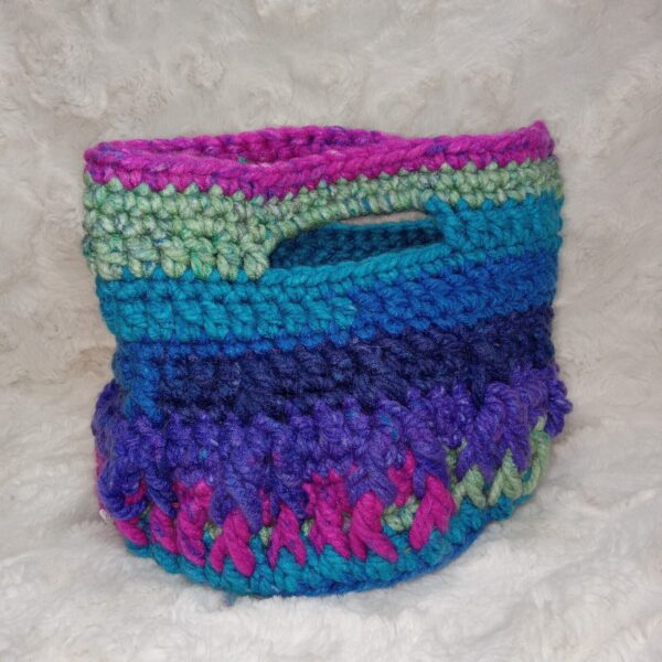 Boho Hippie Crochet Chunky Yarn Bag Basket Tie Dye Color Blue Green Purple Purse - Image 6