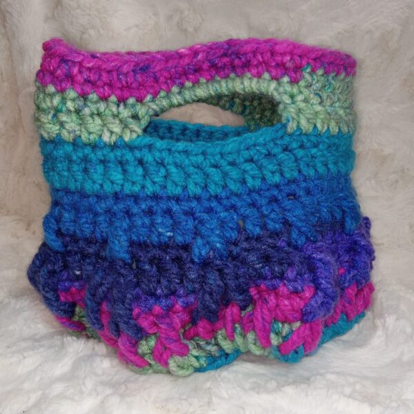 Boho Hippie Crochet Chunky Yarn Bag Basket Tie Dye Color Blue Green Purple Purse