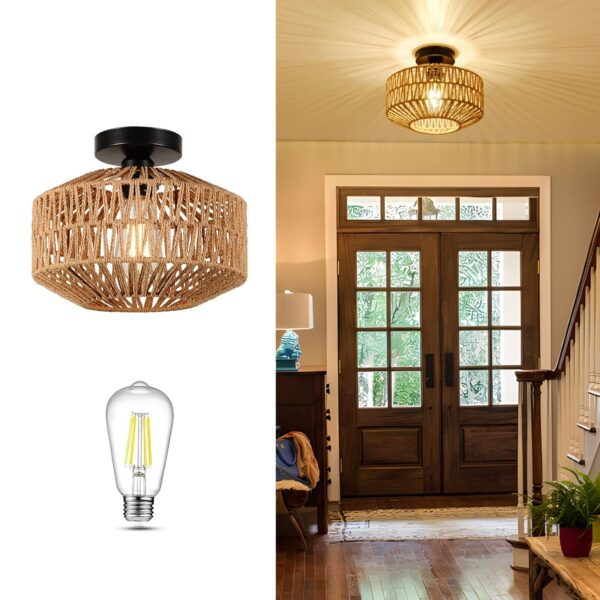 Boho Light Fixtures Ceiling Mount,Mini Rattan Chandelier Light Fixture with D... - Image 2