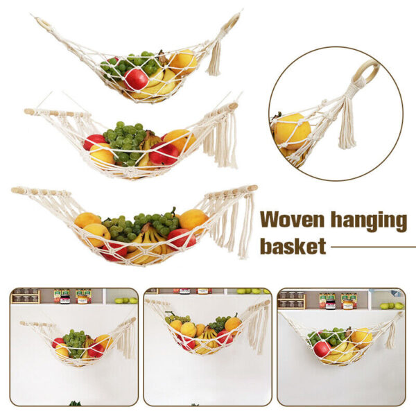 Boho Macrame Handmade Fruit Hammock Produce Storage Hanging Basket Kitchen Decor - Image 2