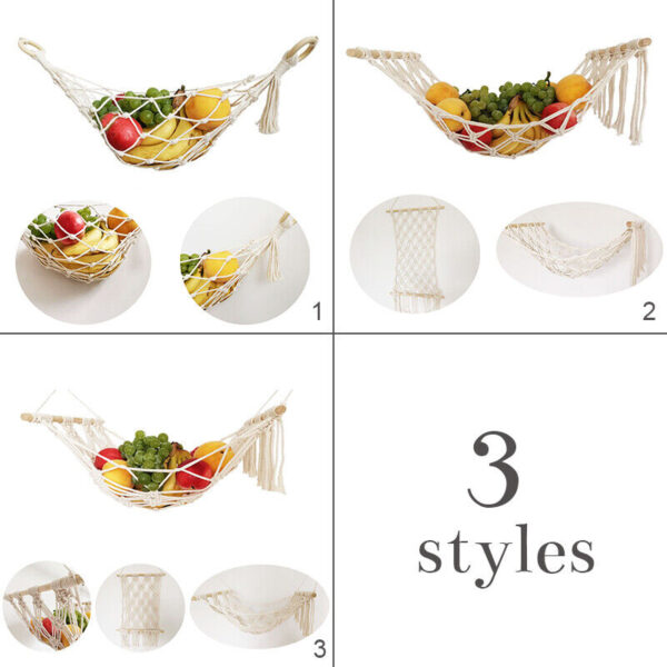 Boho Macrame Handmade Fruit Hammock Produce Storage Hanging Basket Kitchen Decor - Image 3