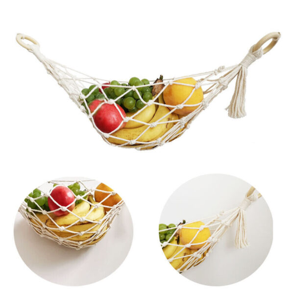 Boho Macrame Handmade Fruit Hammock Produce Storage Hanging Basket Kitchen Decor - Image 4